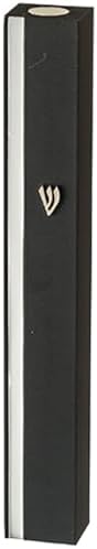 YourHolyLandStore Modern Mezuzah Case Black with Silver Stripe Aluminum