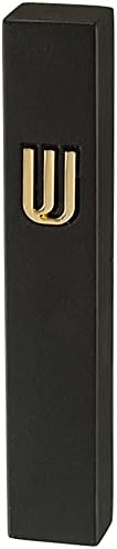 Modern Black Polymer Concrete Mezuzah Case with Gold Plated Shin
