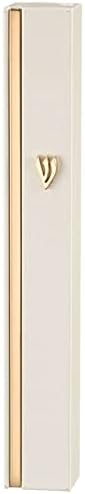Modern White Aluminum Mezuzah Case with Gold Plated Stripe
