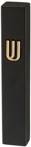 Modern Black Polymer Concrete Mezuzah Case with Gold Plated Shin