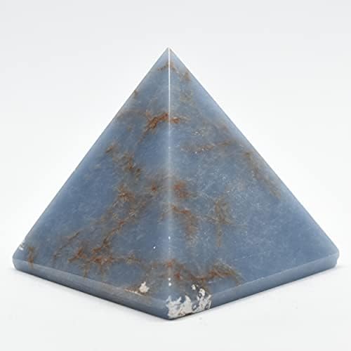 22 Inch Blue Angelite Pyramid Natural Crystal with Clear Quartz Cabochon