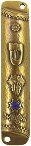 YourHolyLandStore Brass Mezuzah Case with Flowers Leaves