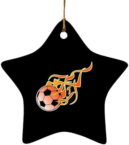 GRAPHICS MORE Soccer Ball Football Cartoon Flames Star-Shaped Porcelain Ornament