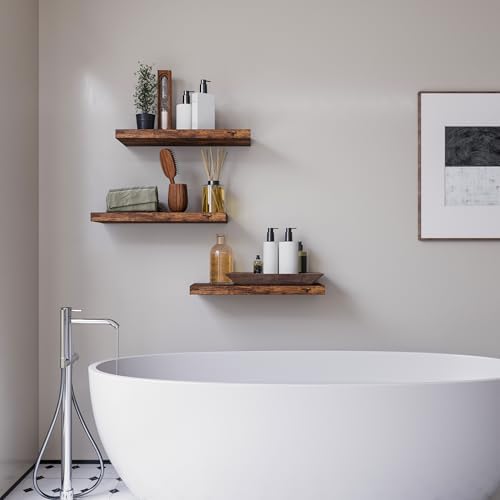 Set of 3 Floating Shelves in Rustic Brown