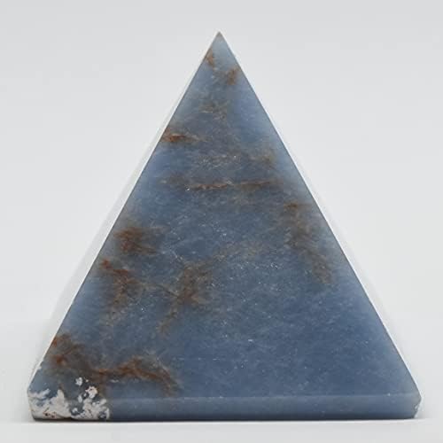22 Inch Blue Angelite Pyramid Natural Crystal with Clear Quartz Cabochon