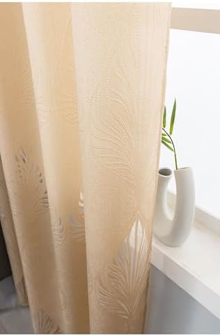 Yellow Modern Curtains with Leaves Pattern 2 Panels 52x108 Inch