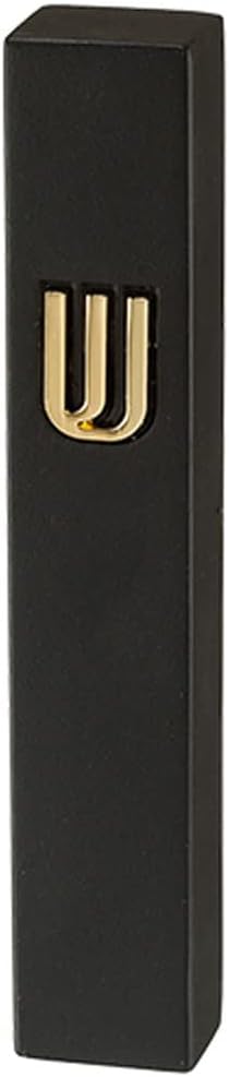 Modern Black Polymer Concrete Mezuzah Case with Gold Plated Shin