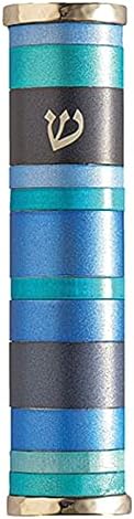 YourHolyLandStore Modern Jewish Mezuzah Case Blue Aluminum