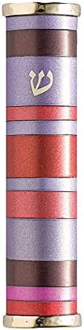 YourHolyLandStore Modern Jewish Mezuzah Case Purple Maroon Aluminum