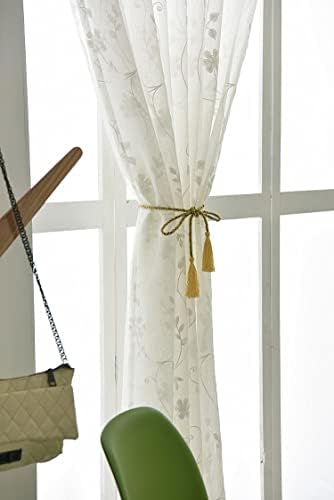 Iuokuby Semi Sheer Curtains with White Flowers 2 Panels