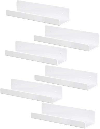 6 PCS White Wall Floating Shelf 15 Inch Acrylic Ledge Display Organizer
