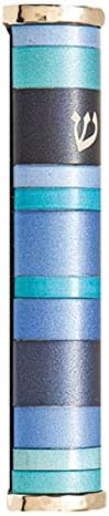 YourHolyLandStore Modern Jewish Mezuzah Case Blue Aluminum