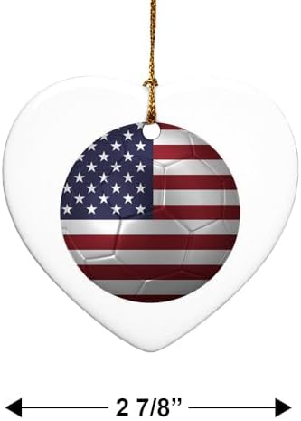 GRAPHICS AND MORE USA Flag Soccer Ball Heart Shaped Porcelain Christmas Ornament
