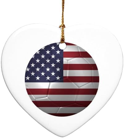 GRAPHICS AND MORE USA Flag Soccer Ball Heart Shaped Porcelain Christmas Ornament