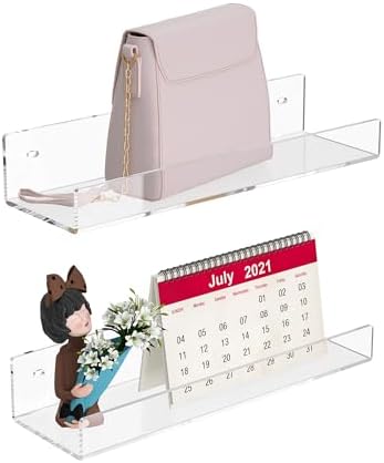 12 Inch Clear Acrylic Wall Shelf 2 Pack Floating Shelves