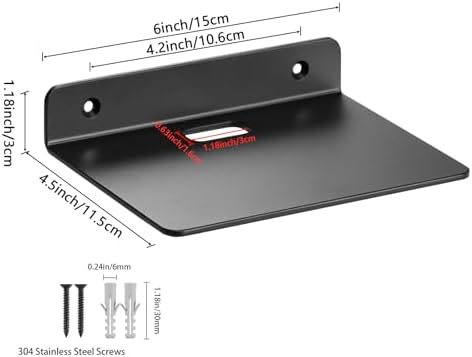 6 Inch Black Floating Shelf for Wall 30mm Thick Aluminum Alloy