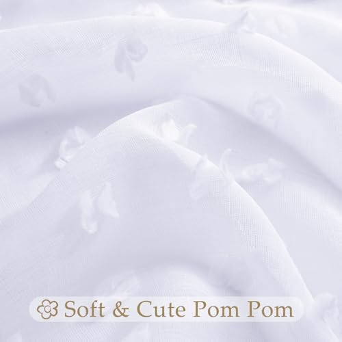Guken Sheer Curtains with Pom Poms 96 Inch Length 2 Panels