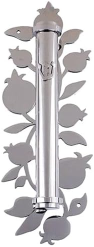 Stainless Steel Mezuzah Case with Pomegranates and Leaves