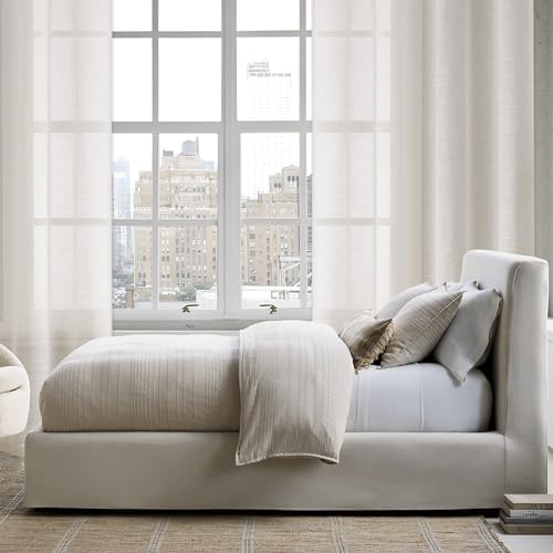 Beauoop Linen Blended Semi Sheer Curtains 2 Panels Grommet Top 96 inch Long