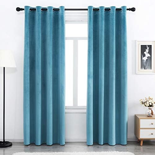 SPXTEX Turquoise Velvet Curtains 84 Inches Grommet Panels