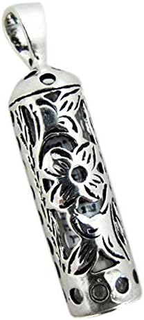 925 Sterling Silver Mezuzah Pendant with Scroll and Flowers