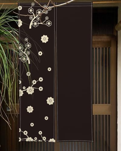 Long Japanese Noren Door Curtain with Cartoon Flower Tree Print
