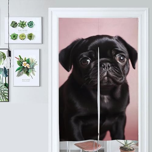 Cute Black Pug Door Cover Curtain 57x17 Inches