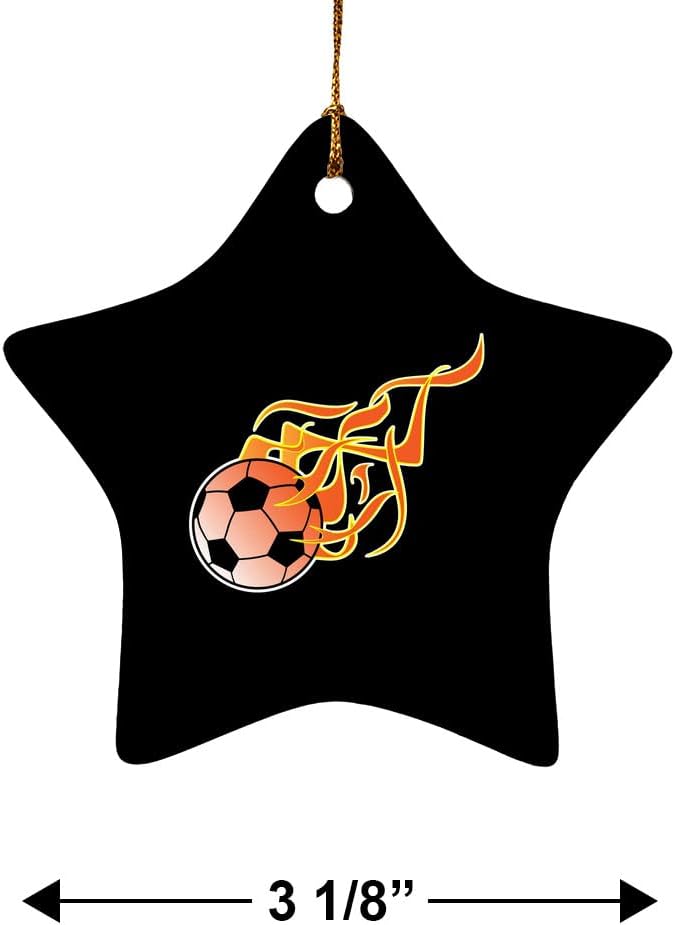 GRAPHICS MORE Soccer Ball Football Cartoon Flames Star-Shaped Porcelain Ornament