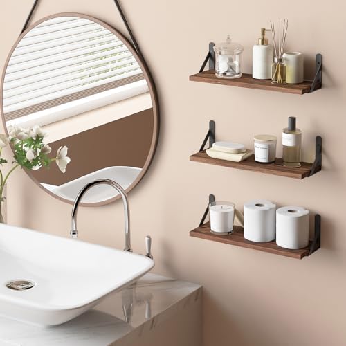 YGEOMER 165 Inch Floating Shelves Set of 6 Dark Carbonized Pine
