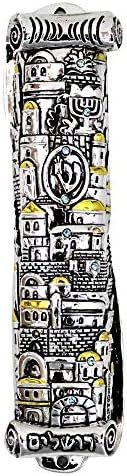 Silver Gold Plated Jerusalem Mezuzah Case