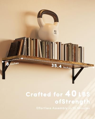Rustic Brown Floating Book Shelves 36 Inches Deep