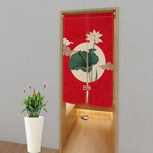 Japanese Style Lotus Flower Printed Noren Curtain 34x60 Red