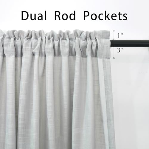 UPOPO Grey Sheer Curtains 52x92 2 Panels Rod Pocket