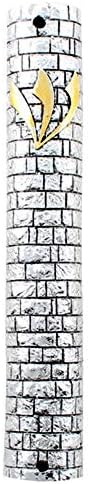 Silver Plated Mezuzah Case Jerusalem Western Wall Design