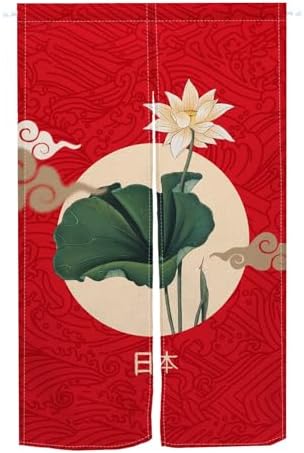 Japanese Style Lotus Flower Printed Noren Curtain 34x60 Red