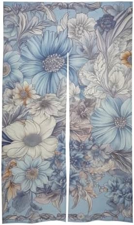 Japanese Noren Door Curtain with Hand Painted Flowers Design