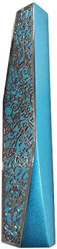 Geometric Turquoise Mezuzah Case with Pomegranate Judaica Art