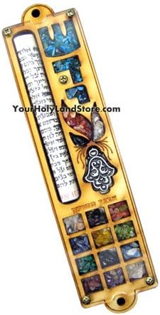 Mezuzah with Shema Scroll and Hamsa Protector