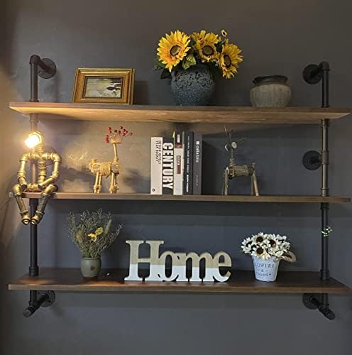 Rogmars 48 Inch 3 Tier Pipe Floating Shelf Dark Brown