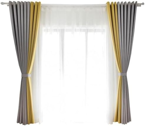Dsnyu 42x96 Blackout Curtains Two-Tone Patchwork Design