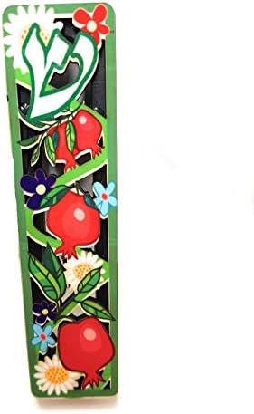 Colorful Enamel Painted Wood Mezuzah 5 Inch