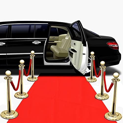 Red Carpet Runner 26x15ft with 4pcs Red Velvet Stanchion Ropes