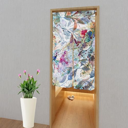 Japanese Style Abstract Flower Printed Door Curtain 335x59 Inch