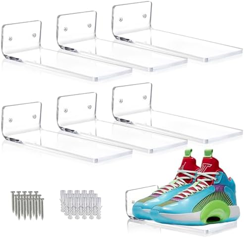 SIPRDE Floating Shoe Display Shelves Set of 6 Wall Mount Clear Acrylic