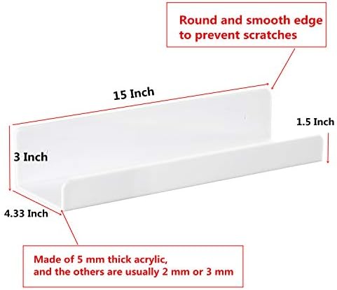 6 PCS White Wall Floating Shelf 15 Inch Acrylic Ledge Display Organizer
