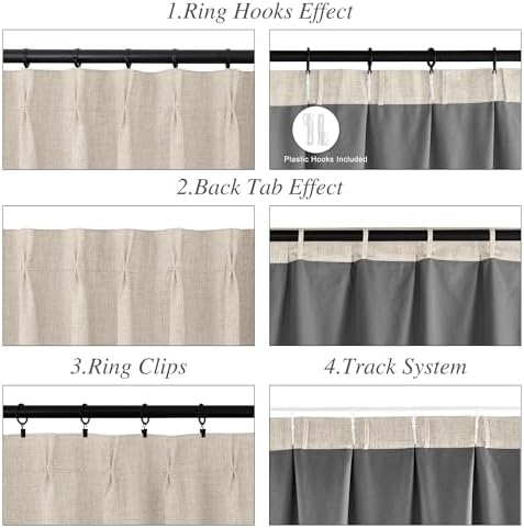 StangH Pinch Pleat Linen Curtains 1 Panel Blackout