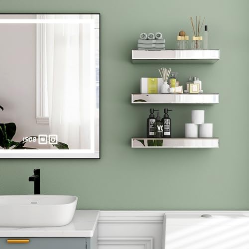 SHYFOY Mirrored Floating Shelves Set of 3 Silver