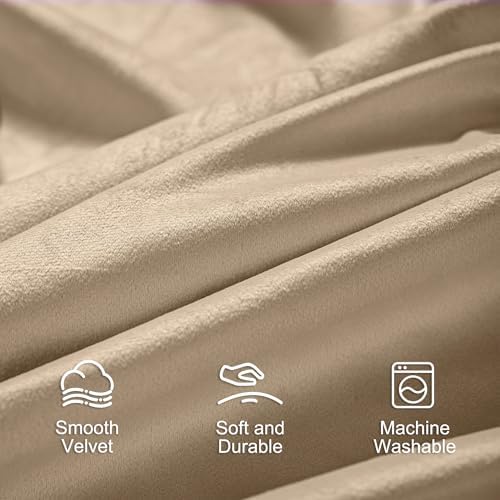 Lazzzy Velvet Curtain Beige Thermal Insulated Drapes 96 Inch Set of 2