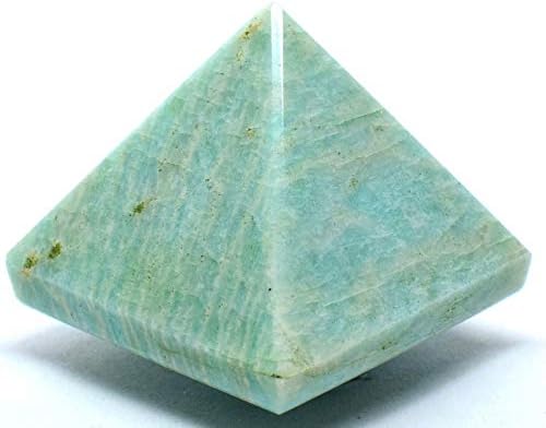 36mm Blue Green Amazonite Carved Pyramid with Clear Quartz Cabochon