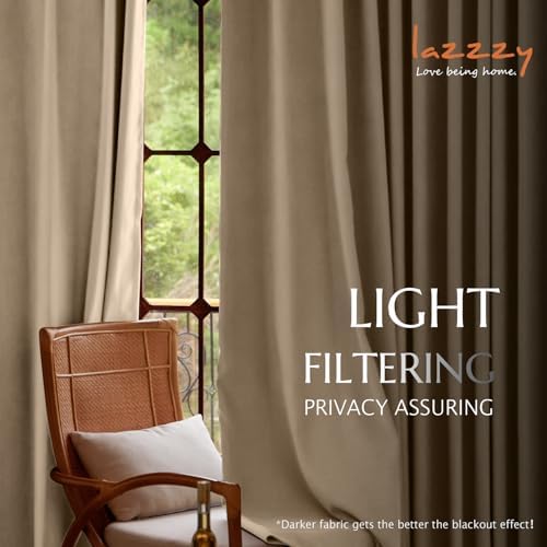 Lazzzy Velvet Curtain Beige Thermal Insulated Drapes 96 Inch Set of 2